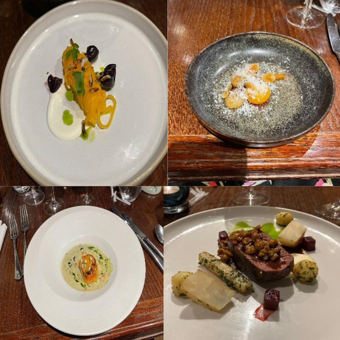 A composite image of different food courses