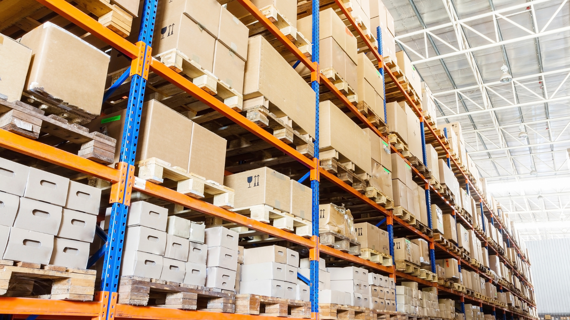 Warehouse shelves filled with products