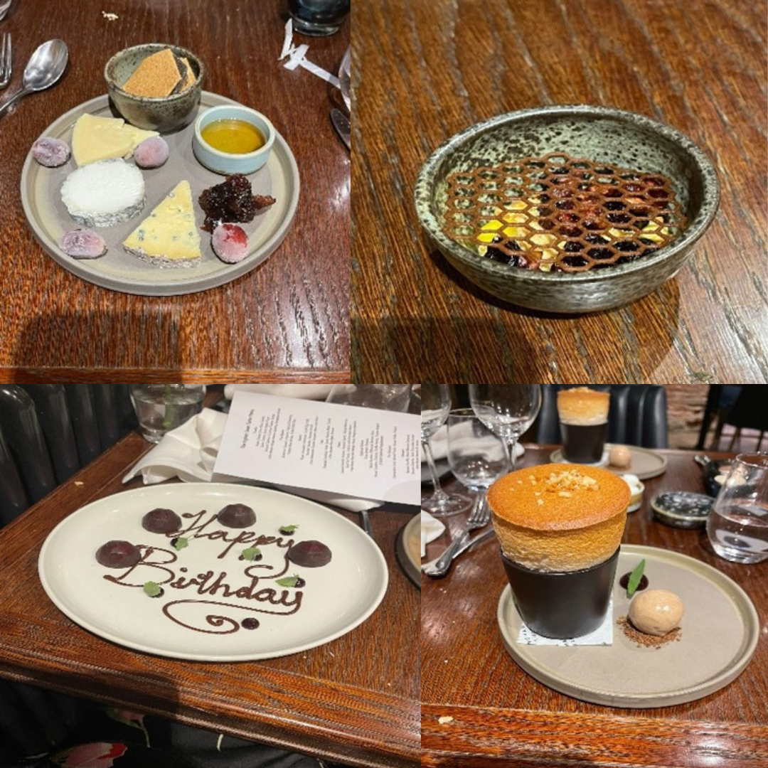 A composite image of various cheeses and desserts
