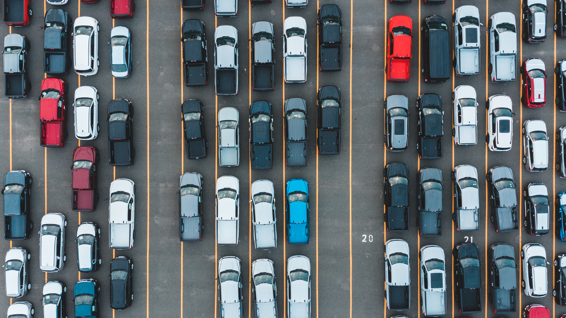 An overhead view of a car park