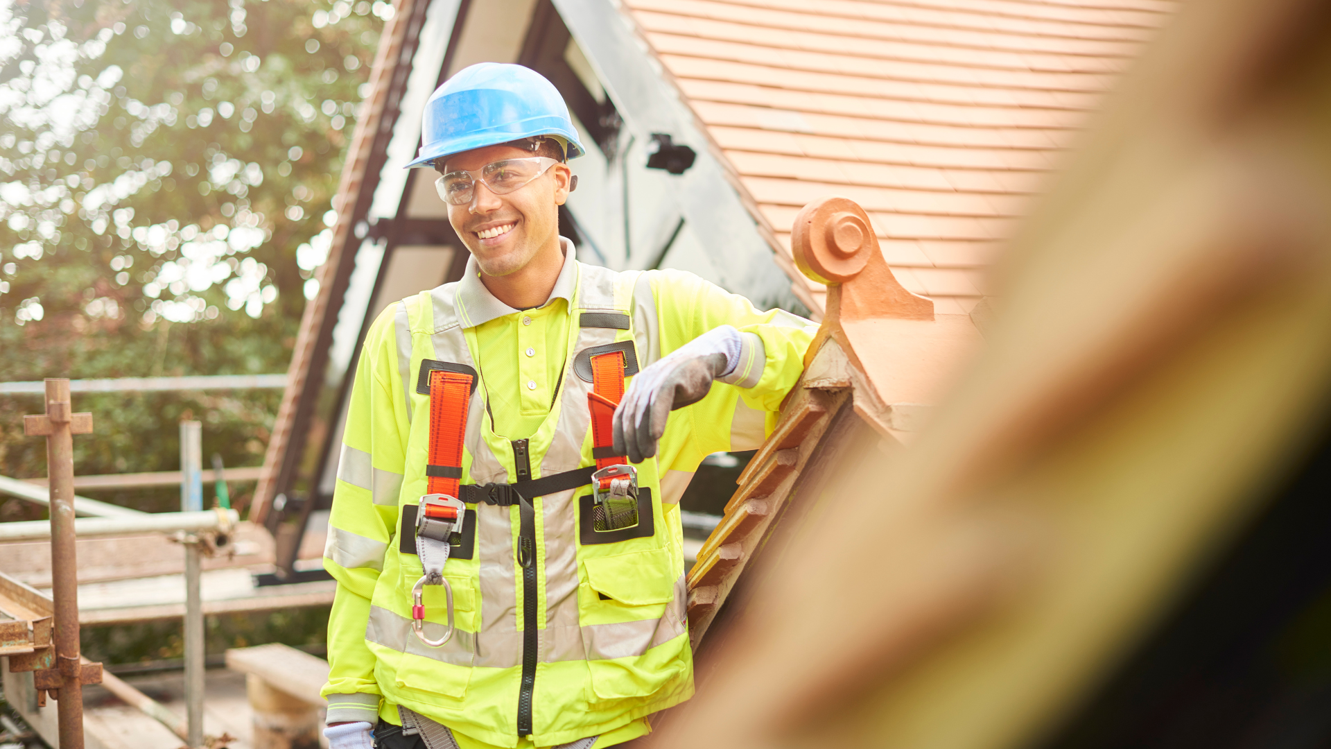 an apprentice builder on a construction site