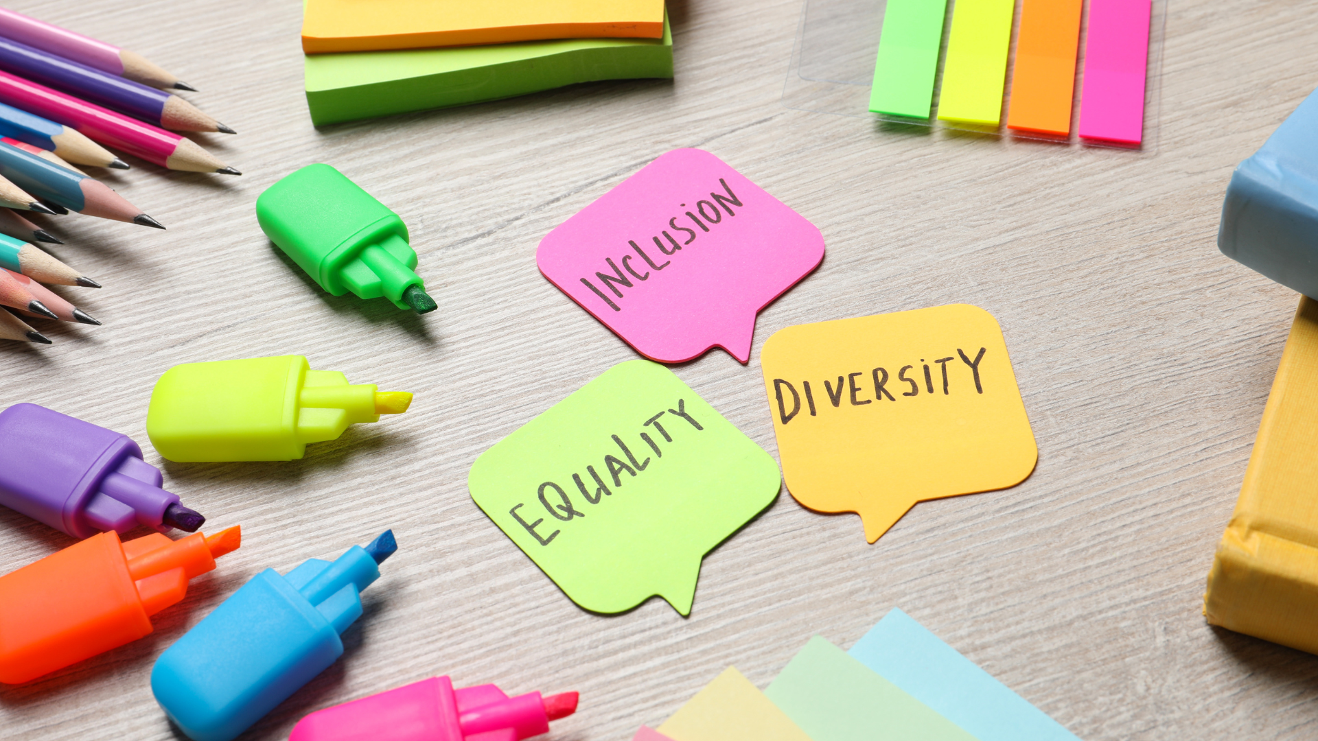 Inclusion, Equality, and Diversity written on post-it notes