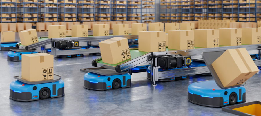 A logistics warehouse with automated aspects
