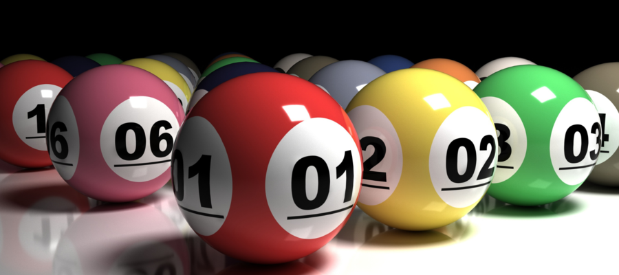 The national lottery numbered balls on a table