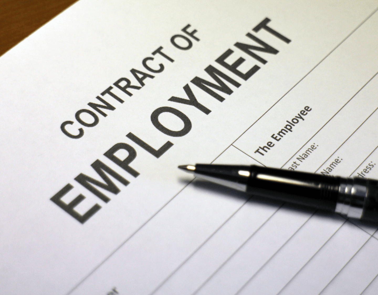 A close-up image of an employment contract